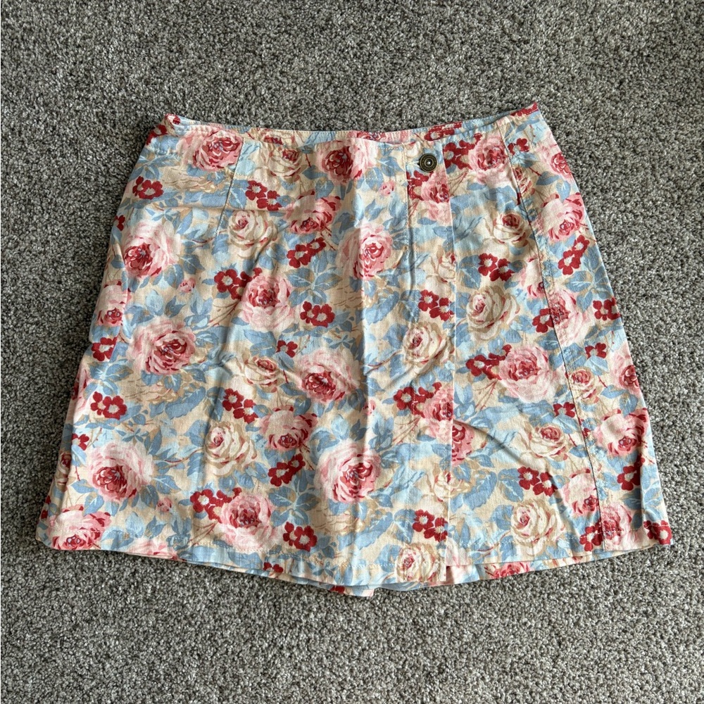 Floral A-Line Mini Skort in Light Blue and Pink